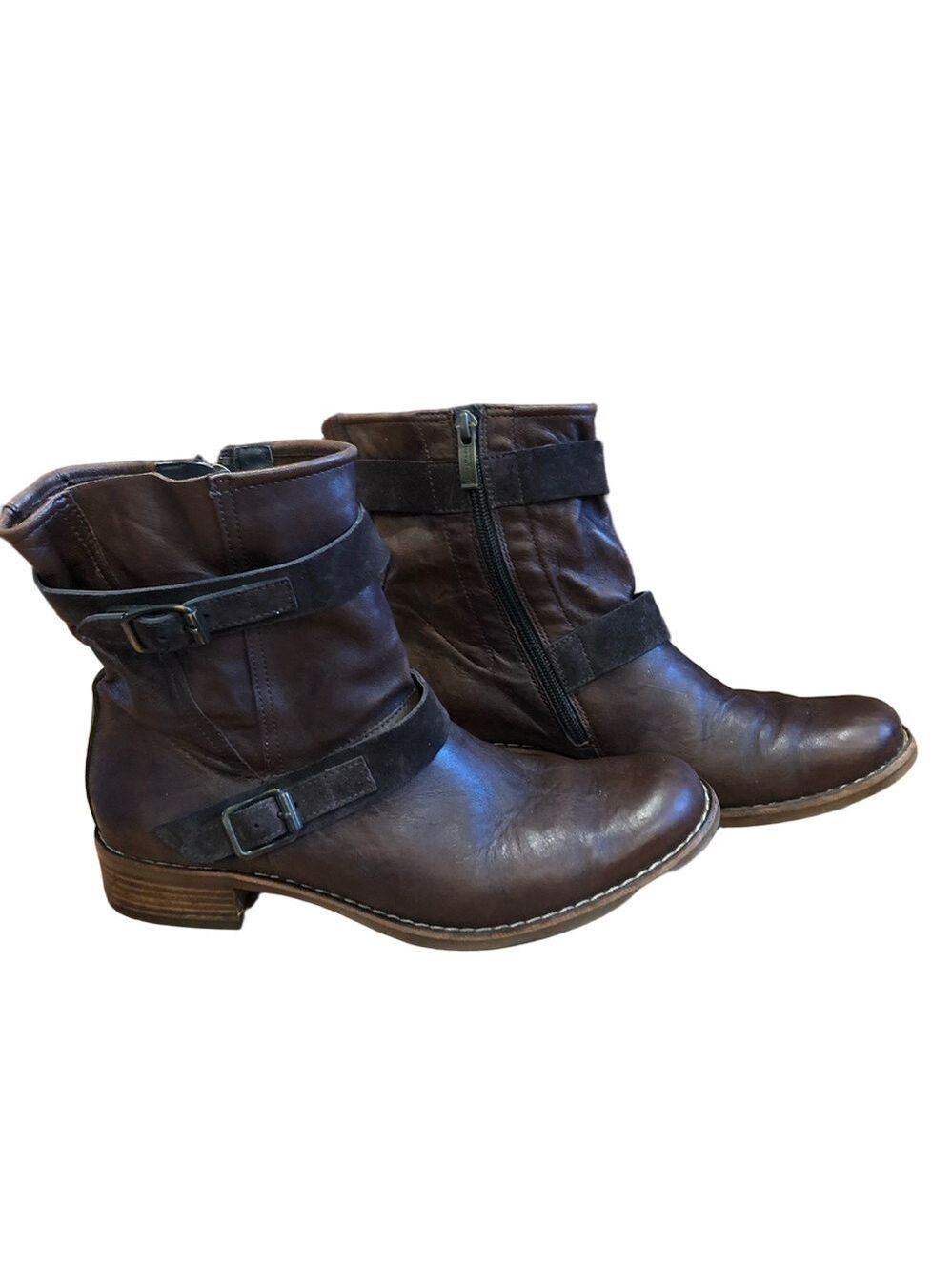 PAUL Green Munchen brown leather ankle boots with 1.25” stacked heel. Size 6.5
